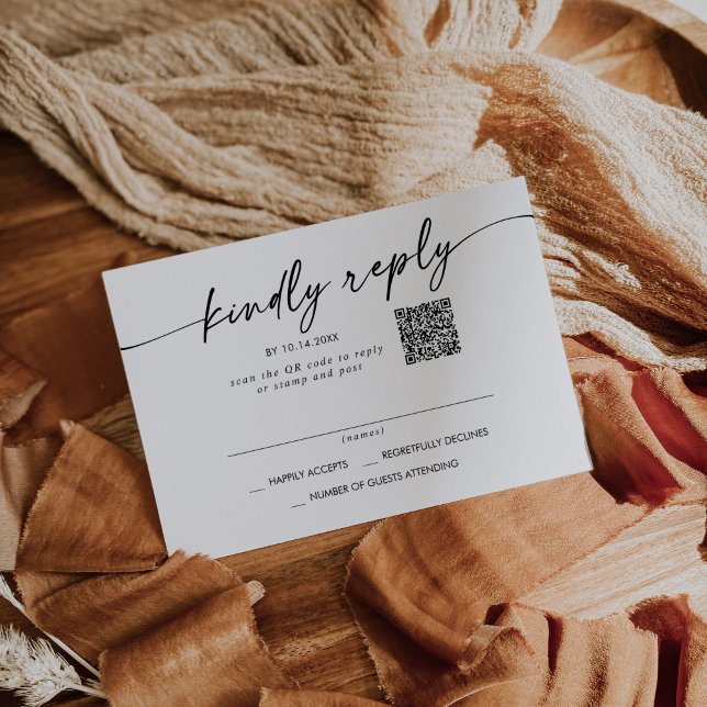 Boho Chic Black and White Mail In and QR Code RSVP Card (Creator Uploaded)