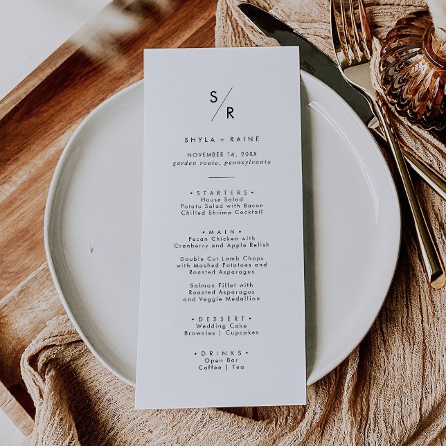 Boho Chic Black and White Monogram Wedding Menu (Creator Uploaded)