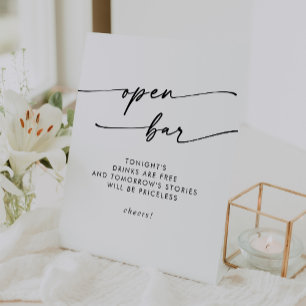 Boho Chic Black and White Open Bar Wedding Pedestal Sign