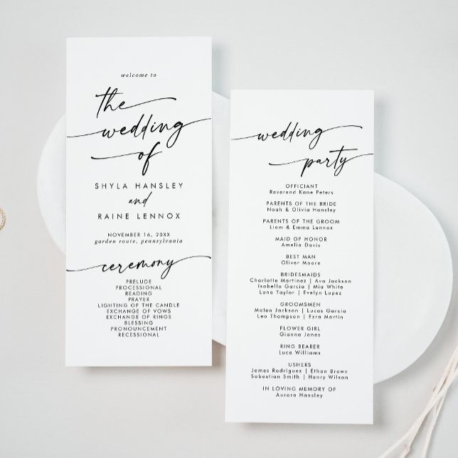 Boho Chic Black and White Tea Length Wedding Program (Creator Uploaded)