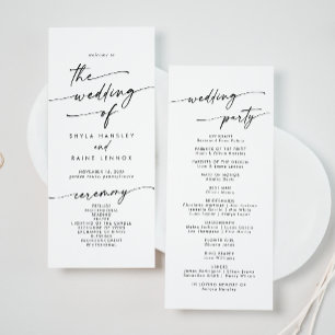 Boho Chic Black and White Tea Length Wedding Program