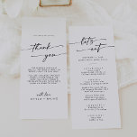 Boho Chic Black and White Thank You and Wedding Menu<br><div class="desc">This boho chic black and white thank you and wedding menu is perfect for a minimalist wedding. The black and white modern bohemian design features simple rustic calligraphy with a unique yet classic style. Perfect for any season: spring, summer, fall autumn or winter. Personalise the back of your menu table...</div>