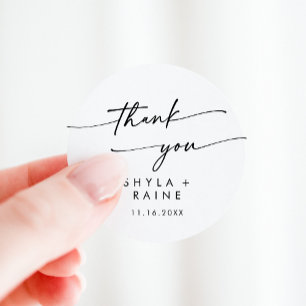 Boho Chic Black and White Thank You Wedding Favour Classic Round Sticker