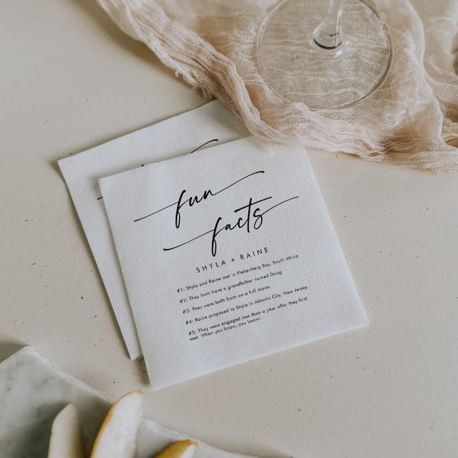Boho Chic Black and White Wedding Fun Fact Napkins (Creator Uploaded)
