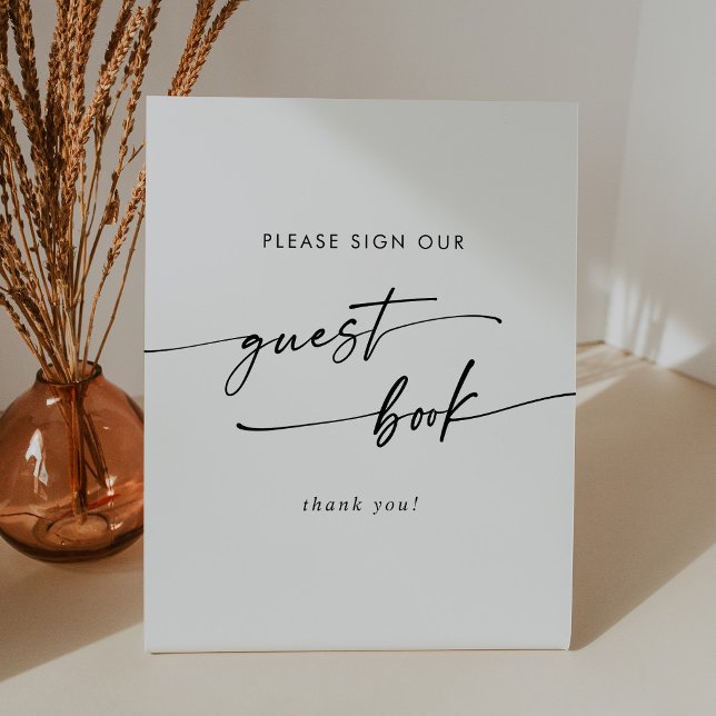 Boho Chic Black and White Wedding Guest Book Pedestal Sign (Creator Uploaded)