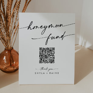 Boho Chic Black and White Wedding Honeymoon Fund Pedestal Sign