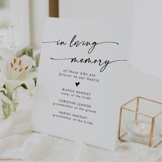 Boho Chic Black and White Wedding In Loving Memory Pedestal Sign (Creator Uploaded)