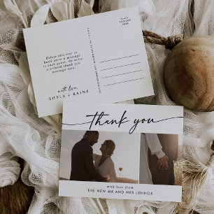 Boho Chic Black and White Wedding Photo Thank You Postcard