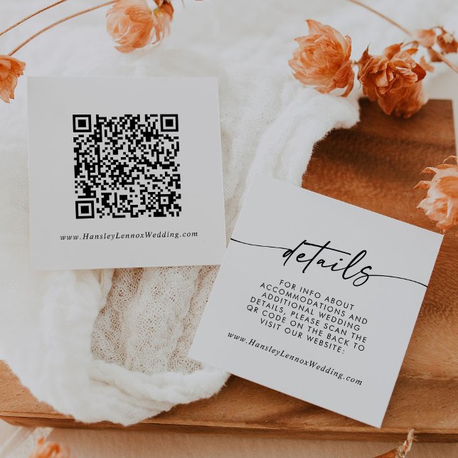 Boho Chic Black and White Wedding QR Code Details Enclosure Card (Creator Uploaded)