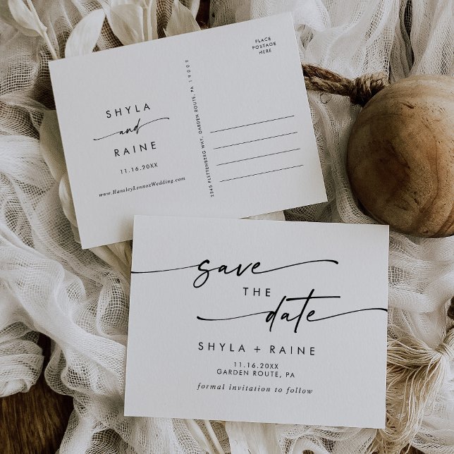 Boho Chic Black and White Wedding Save the Date Invitation Postcard (Creator Uploaded)