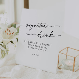 Boho Chic Black and White Wedding Signature Drink Pedestal Sign