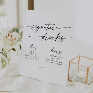 Boho Chic Black and White Wedding Signature Drinks Pedestal Sign