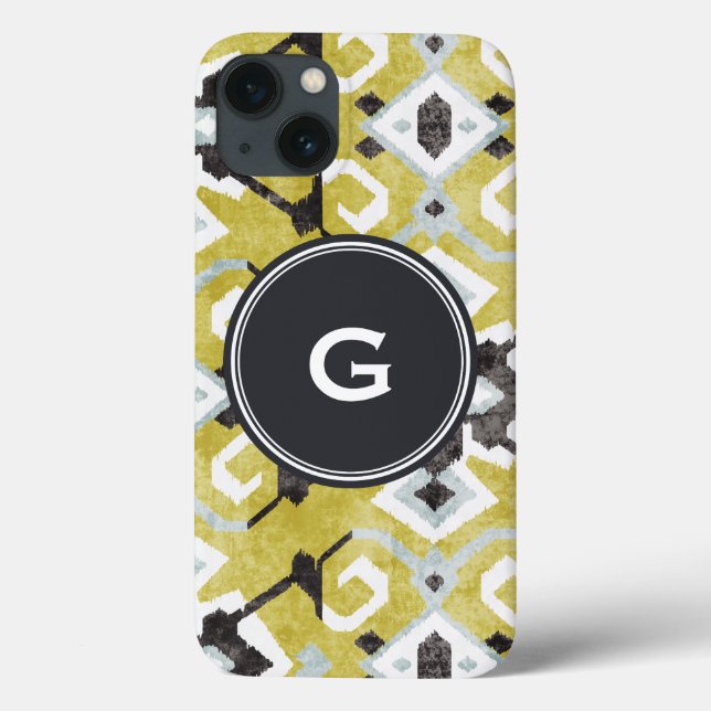 Boho chic black and yellow ikat tribal pattern Case-Mate iPhone case (Back)