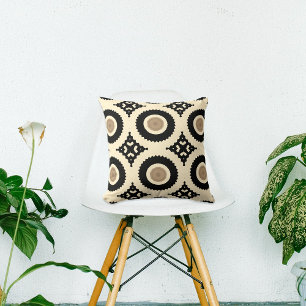 Boho Chic Black & Beige Geometric Pattern Cushion