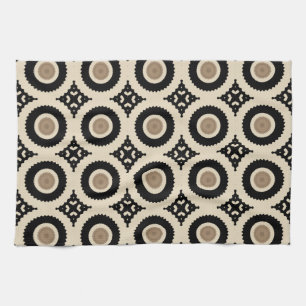 Boho Chic Black & Beige Geometric Pattern Tea Towel