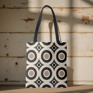 Boho Chic Black & Beige Geometric Pattern Tote Bag