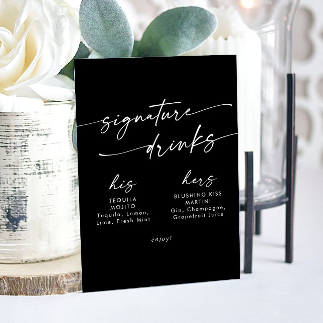 Boho Chic Black Wedding Signature Drinks Acrylic Sign (Boho Chic Black Wedding Signature Drinks Acrylic Sign)