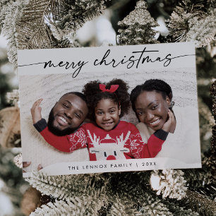 Boho Chic Black White Easy Modern Photo Christmas Holiday Card