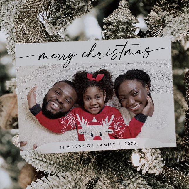 Boho Chic Black White Easy Modern Photo Christmas Holiday Card (Creator Uploaded)