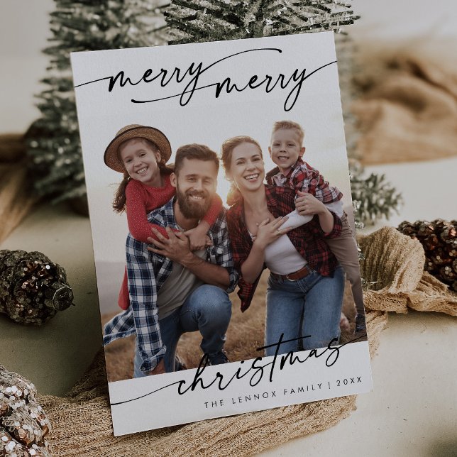Boho Chic Black White Family Photo Cute Christmas Holiday Card (Creator Uploaded)
