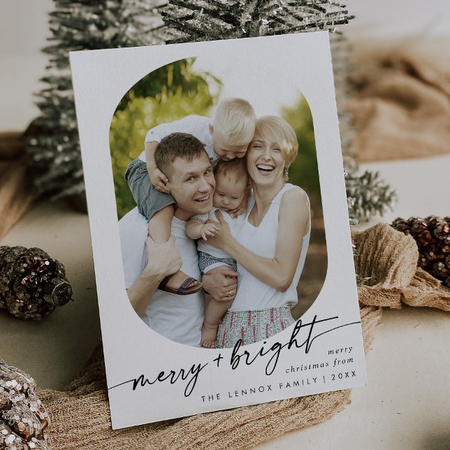 Boho Chic Black White Merry Bright Photo Christmas Holiday Card (Creator Uploaded)