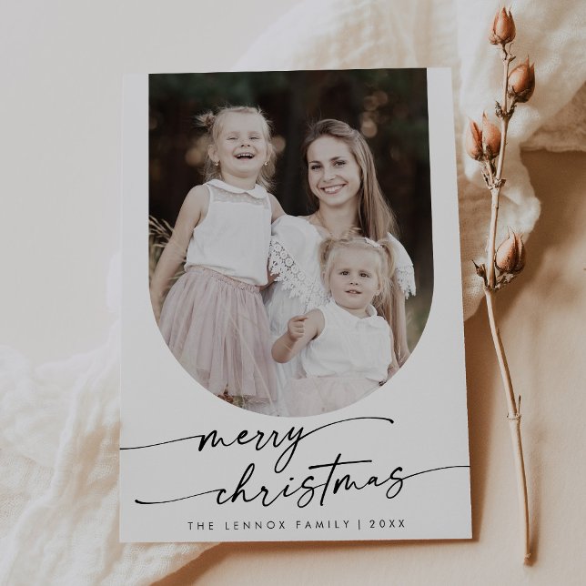 Boho Chic Black White Photo Boho Family Christmas Holiday Card (Creator Uploaded)