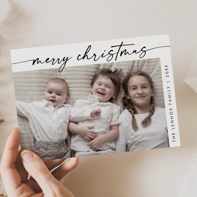 Boho Chic Black White Photo Fun Family Christmas Holiday Card (Creator Uploaded)