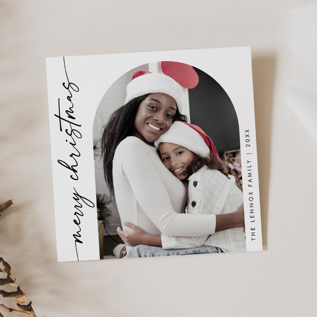Boho Chic Black White Photo Unique Merry Christmas Holiday Card (Creator Uploaded)
