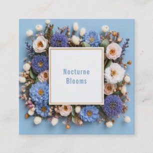 Boho Chic Blue Pink Floral Gold Frame Square Business Card