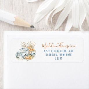 Boho Chic Blue Pumpkin Truck Return Address Return Address Label