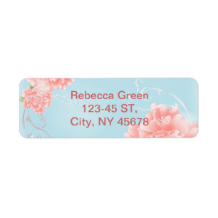 boho chic blue watercolor floral pink flowers return address label
