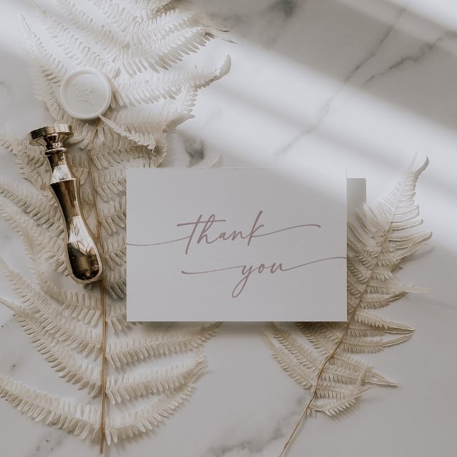 Boho Chic Blush Pink Flat Wedding Thank You Card (Creator Uploaded)