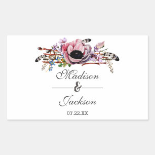 Boho Chic Blush Pink Floral Wedding Monogram Rectangular Sticker