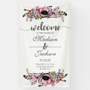 Boho Chic Blush Pink Floral Wedding Welcome Banner