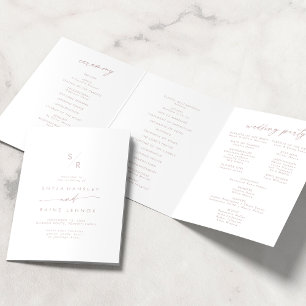Boho Chic Blush Pink Monogram Wedding Tri-Fold Programme
