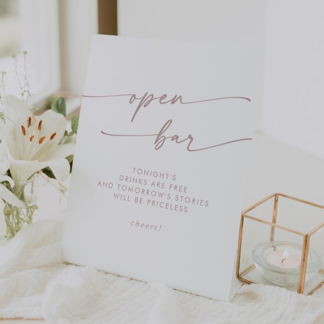Boho Chic Blush Pink Open Bar Wedding Pedestal Sign (Boho Chic Blush Pink Open Bar Wedding Pedestal Sign)