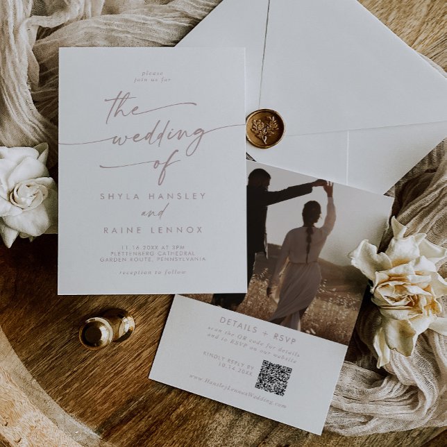 Boho Chic Blush Pink Photo QR Code Wedding Invitation (Creator Uploaded)