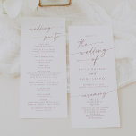 Boho Chic Blush Pink Tea Length Wedding Program<br><div class="desc">This boho chic blush pink tea length wedding program is perfect for a minimalist wedding ceremony. The dusty rose pink and white modern bohemian design features simple rustic calligraphy with a unique yet classic style. Personalise your wedding program with you names, wedding date, location, order of service, wedding party and...</div>