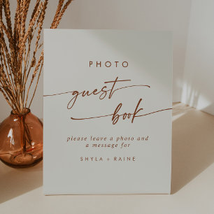 Boho Chic Bohemian Cream Photo Guest Book Wedding Pedestal Sign
