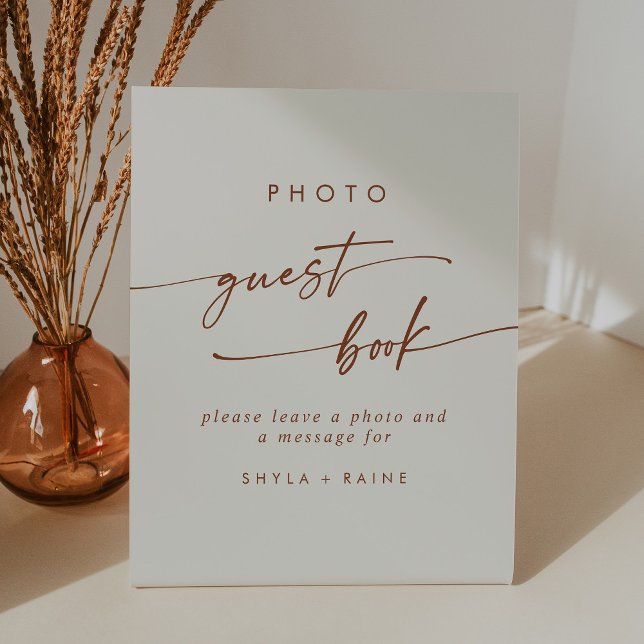 Boho Chic Bohemian Cream Photo Guest Book Wedding Pedestal Sign (Creator Uploaded)