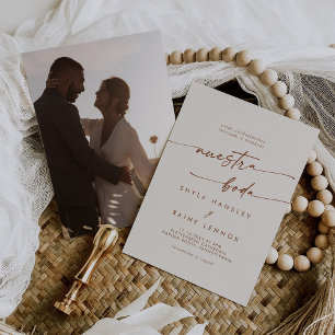 Boho Chic Bohemian Cream Photo Spanish Wedding Invitation