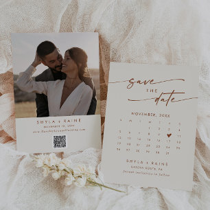 Boho Chic Bohemian Cream QR Code Photo Calendar Save The Date