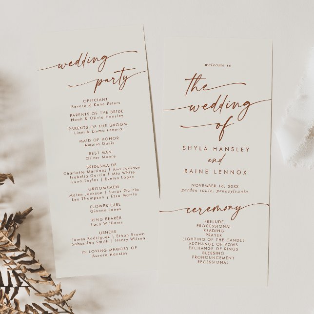 Boho Chic Bohemian Cream Tea Length Wedding Program (Creator Uploaded)