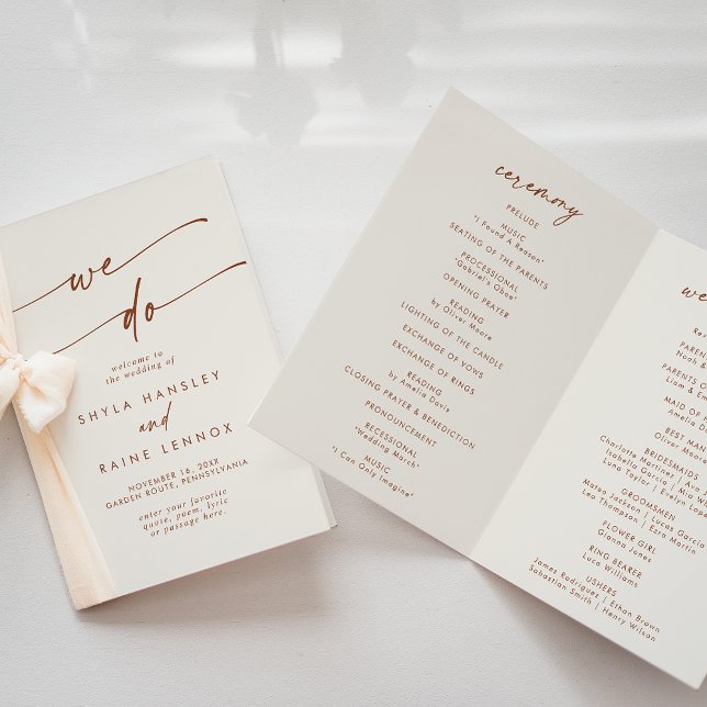 Boho Chic Bohemian Cream We Do Folded Wedding Program (Creator Uploaded)