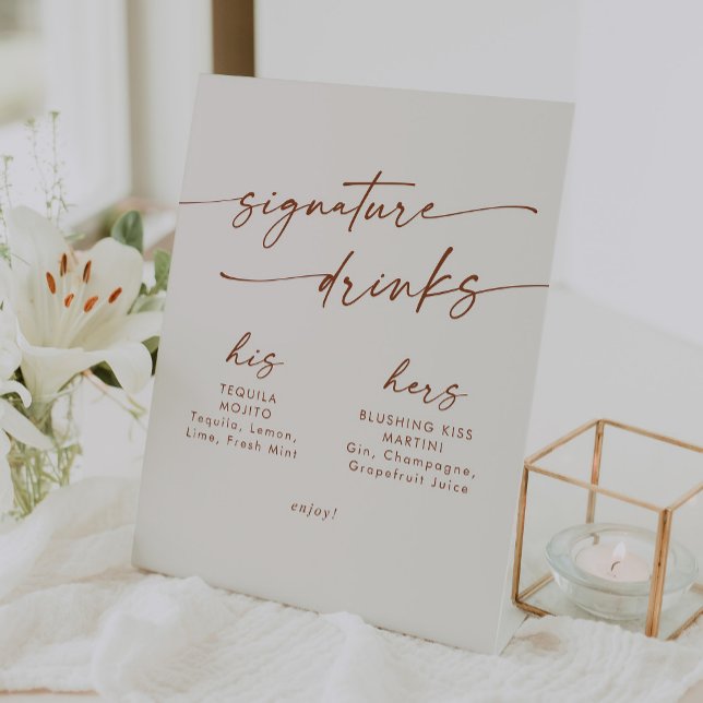 Boho Chic Bohemian Cream Wedding Signature Drinks Pedestal Sign (Creator Uploaded)