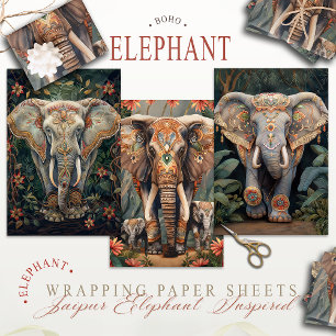 Boho Chic Bohemian Elephant  Wrapping Paper Sheet