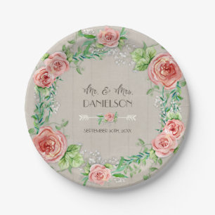 BOHO Chic Bohemian Rustic Floral Grey Barn Wood Paper Plate