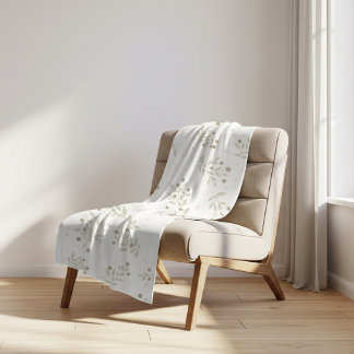 Boho Chic Botanical Leaves and Berries Pattern Sherpa Blanket