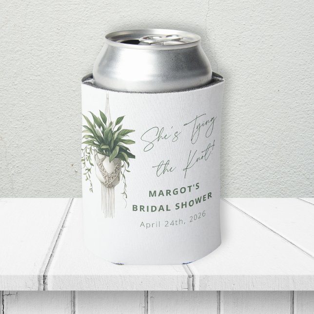 Boho Chic Botanical "Tie the Knot" Bridal Shower Can Cooler (Cheers to tying the knot! Celebrate with this chic bridal shower can cooler, perfect for the party!)