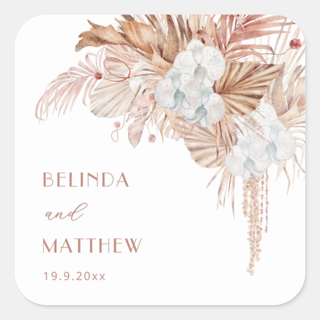Boho Chic Botanical | Wedding Square Sticker (Front)